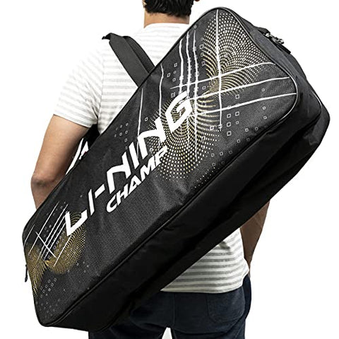 Image of Li-Ning ABDP-374 Champ 6 in 1 Badminton Kitbag - with Additional Shoe Bag - Black, Nylon and Polyester