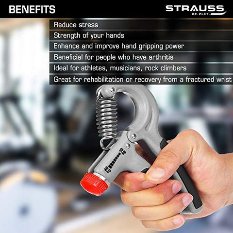 Image of Strauss Adjustable Hand Grip Strengthener, (Grey/Black)