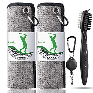 Favritt Golf Towel for Golf Bag with Clip and Accessories Set Golf Cleaning Brush Golf Club Cleaner Golf Gift for Men ，Women, Children