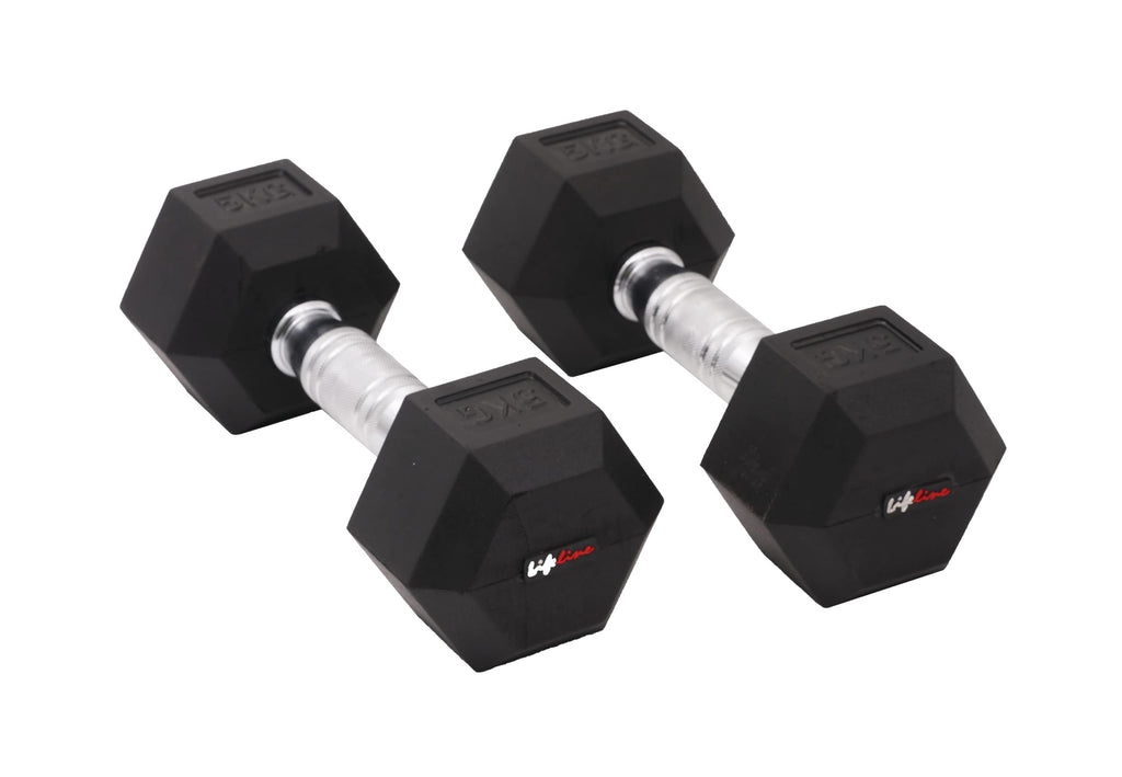 Lifeline 20 Kg Hexa Dumbbell Set Ideal for Home Gym Exercise Workout for Men & Women, Cast Iron Rubber Coated Encased, Perfect for Home Fitness- Pack of 2