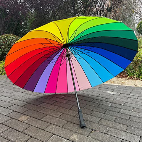 Image of ThreeH Rainbow Golf Umbrella Large Size 24Ribs High Density Canopy for Resistant Heavy Rain and Wind Oversized KS07,Rainbow