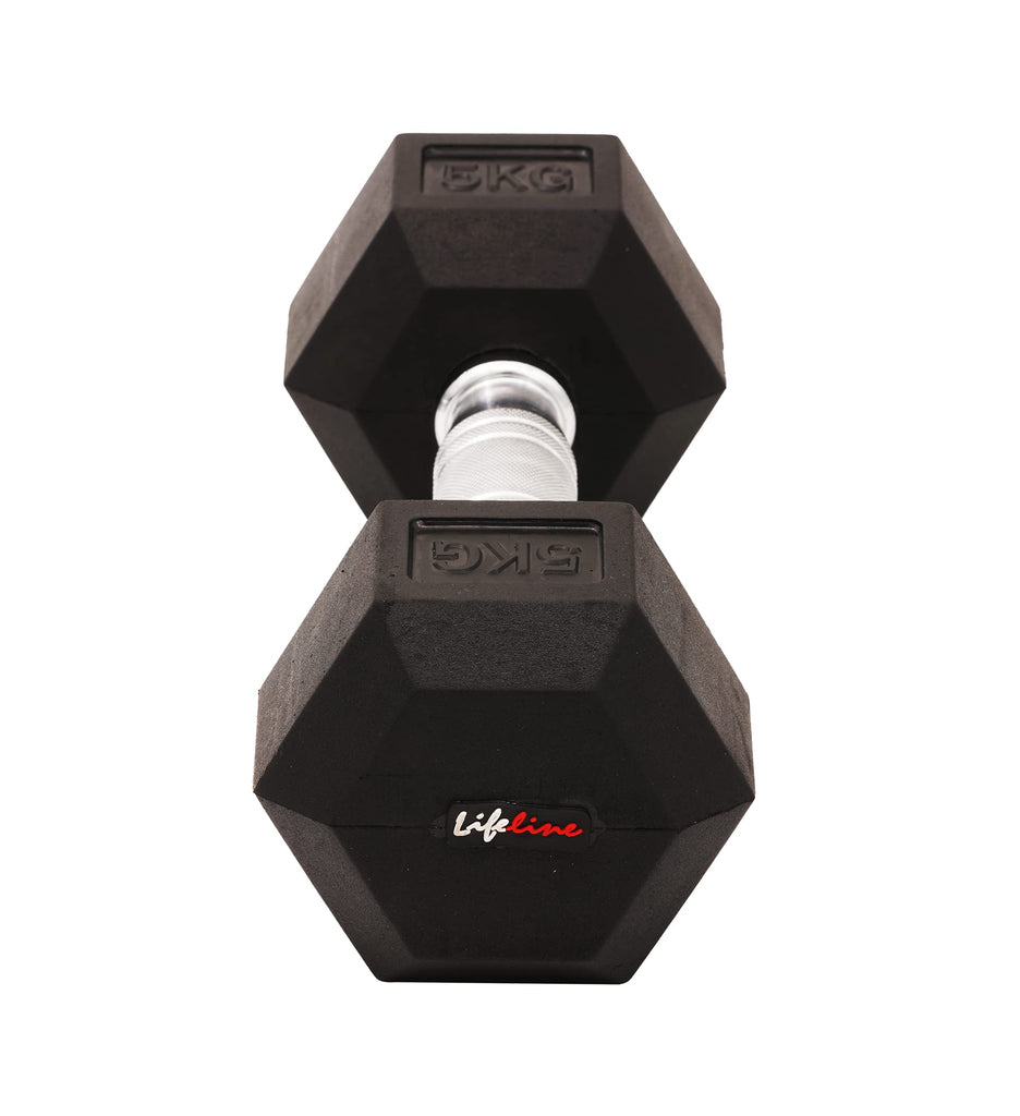 Lifeline 15 Kg Hexa Dumbbell Set Ideal for Home Gym Exercise Workout for Men & Women, Cast Iron Rubber Coated Encased, Perfect for Home Fitness- Pack of 2