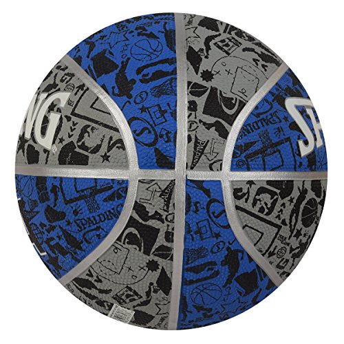 Spalding Graffite Rubber Basketball (Color: Grey/Blue/Black, Size: 7