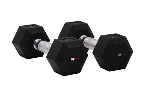 Lifeline 20 Kg Hexa Dumbbell Set Ideal for Home Gym Exercise Workout for Men & Women, Cast Iron Rubber Coated Encased, Perfect for Home Fitness- Pack of 2