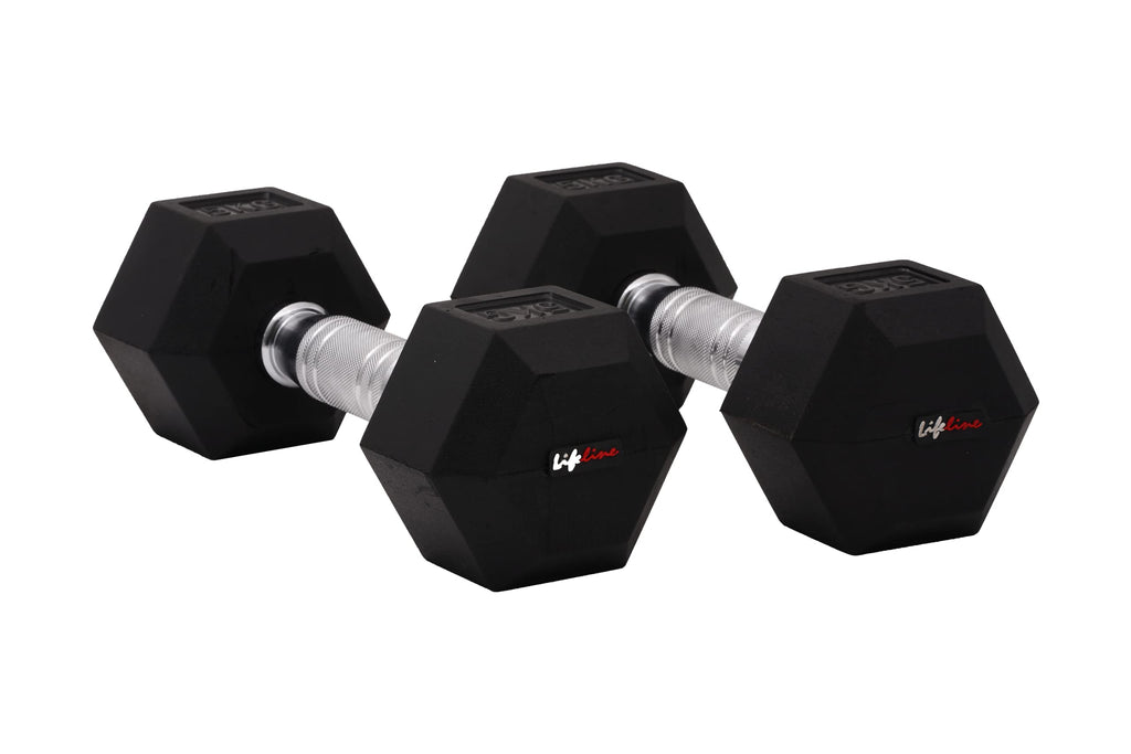 Lifeline 15 Kg Hexa Dumbbell Set Ideal for Home Gym Exercise Workout for Men & Women, Cast Iron Rubber Coated Encased, Perfect for Home Fitness- Pack of 2