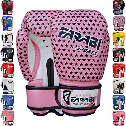 Image of Farabi Boxing Gloves Kids Junior Muay Thai Kick Boxing Training MMA Punching Bag (4OZ, Star Pink)