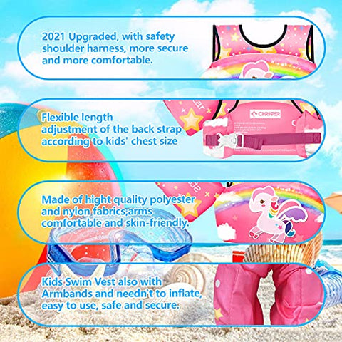 Image of Chriffer Kids Swim Vest Life Jacket for 30-50 Pounds Boys and Girls, Toddler Floaties with Shoulder Harness Arm Wings for 2,3,4,5,6,7 Years Old Baby Children Puddle Sea Beach Pool Jumper