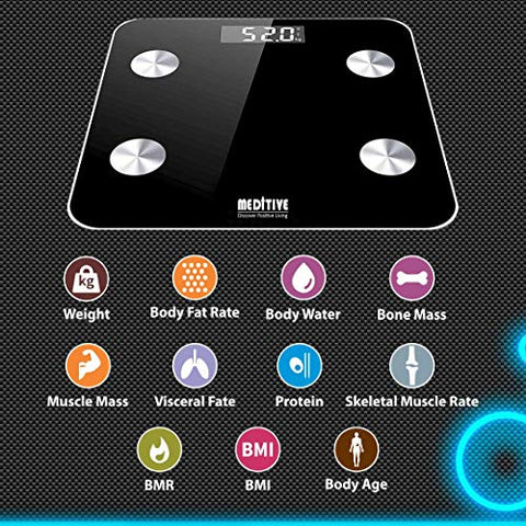 Image of MEDITIVE Bluetooth Digital BMI Weight Scale with Body Fat Analyzer and Fitness Body Composition Monitor, with Mobile App