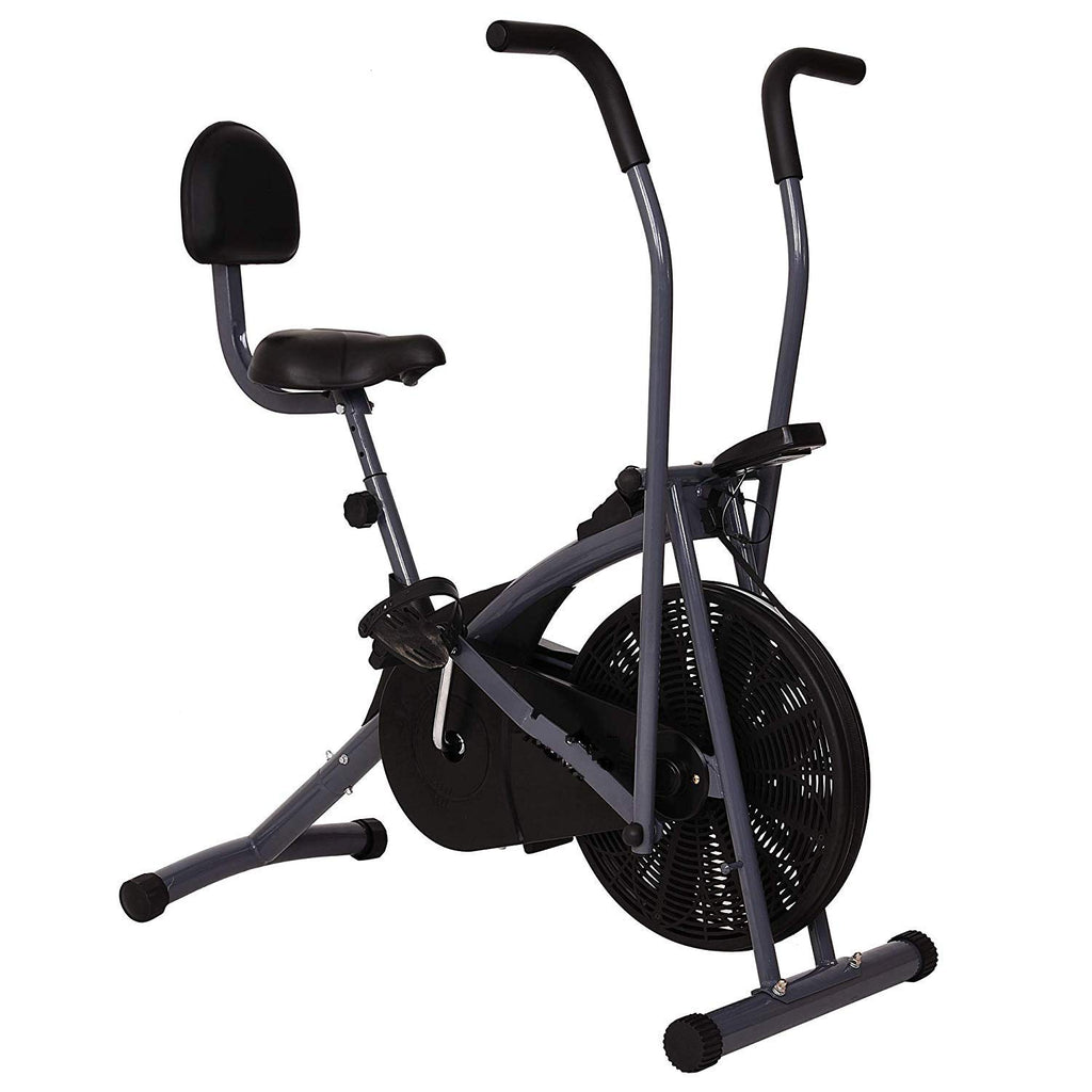 Healthex Unisex Exercise Cycle for Weight Loss at Home with Back Support, Air Bike Stamina with Moving Handle