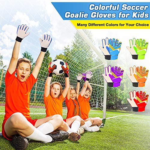 Goalkeeper Goalie Soccer Gloves - Kids & Youth Football Goal Keeper Gloves with Embossed Anti-Slip Latex Palm and Soft PU Hand Back (Blue, 7)