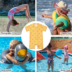 Cadocado Girls Rashguard Swimsuit One Piece Quick Dry Bathing Suit Beach Sport,Yellow Print,3-4 Years