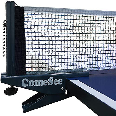 Image of Comesee Ping Pong Net Set Table Tennis Table Post Professional Spring Activated Clamp with Net Clip Insert, 1.2 Inch Width Grip Holder, Tension and Height Adjustable Easy Set Up (Black)