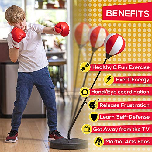 whoobli Punching Bag for Kids Incl Boxing Gloves | 3-8 Years Old Adjustable Kids Punching Bag with Stand | Boxing Bag Set Toy for Boys & Girls