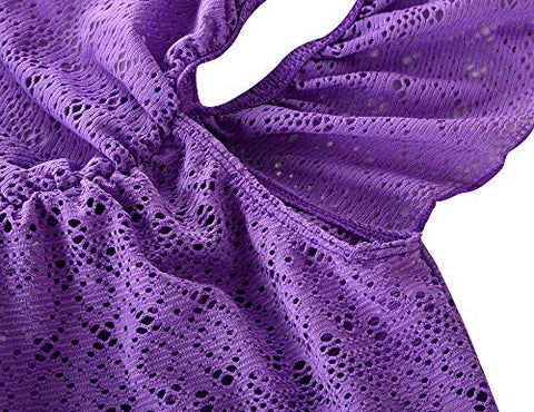 Image of Hilor Girl's Cover-ups Swimwear Off Shoulder Swimdress Ruffled Beach Dress Kids Cover Up Purple 6-7 Yrs