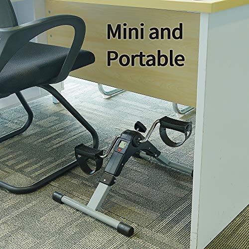Himaly Store Folding Pedal Exerciser Mini Exercise Bike Portable Foot Peddler Desk Bike Arm and Leg Peddler Machine with LCD Monitor , Silver