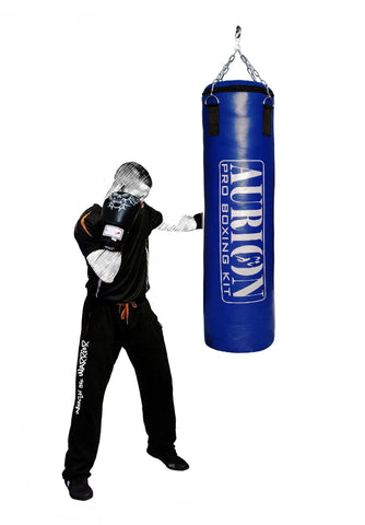 Image of Aurion Synthetic Leather Punching Bag- Black - Filled 4 Feet with Free Chain Heavy Bag with Chain (48 inches)