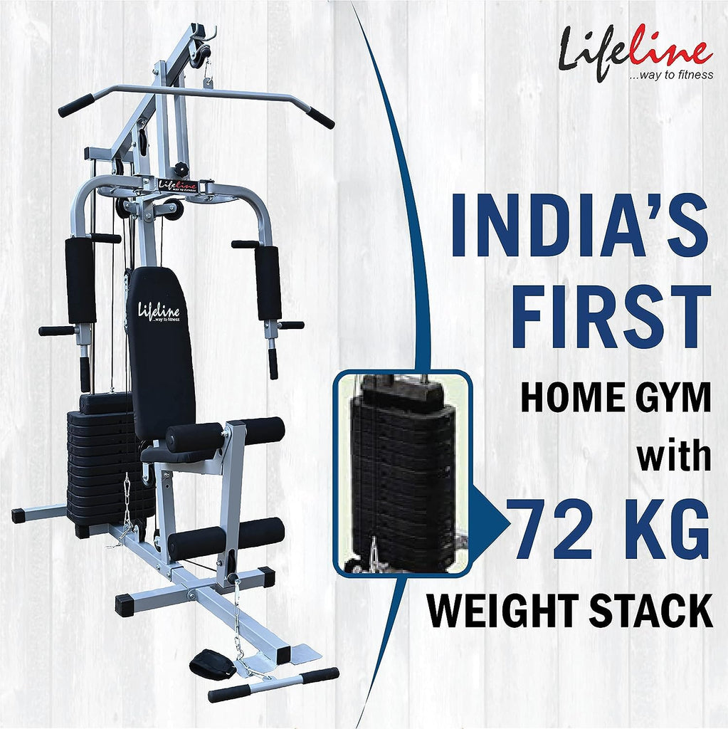 Lifeline Fitness HG-002 Home Gym Setup Combo with LB-311 Adjustable Bench (8 Levels), 60kg Weight Stack Included