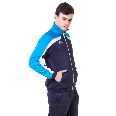 Image of Nivia Knitted 2405L4 Polyester Track Suit, Large (Navy Blue/Aqua Blue/White)