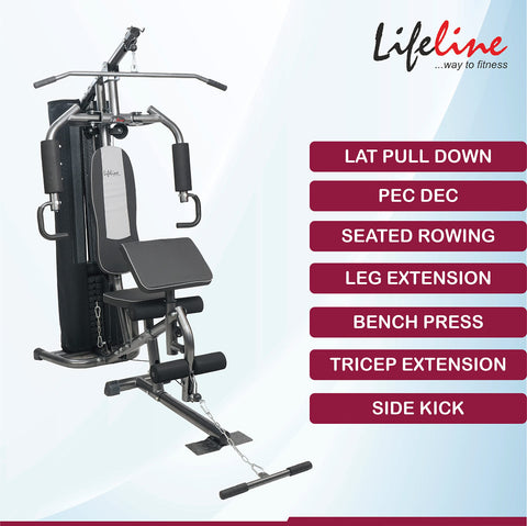Lifeline Fitness HG-005 Home Gym with LB-311 Adjustable Bench (8 Levels), Multipurpose All in One Home Gym Workout Combo