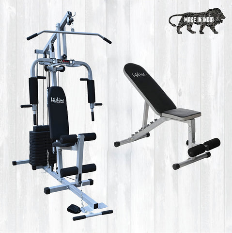 Image of Lifeline Fitness HG-002 Home Gym Setup Combo with LB-311 Adjustable Bench (8 Levels), 60kg Weight Stack Included