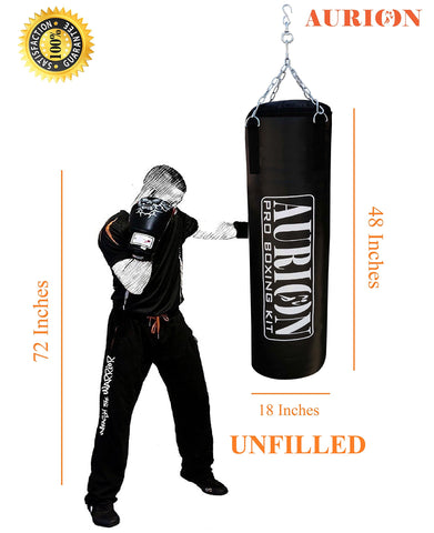 Image of AURION Rex Leather Unfilled Heavy Punch Bag Kickboxing Muay Thai with Hanging Chain (2, 3, 4, 5ft)