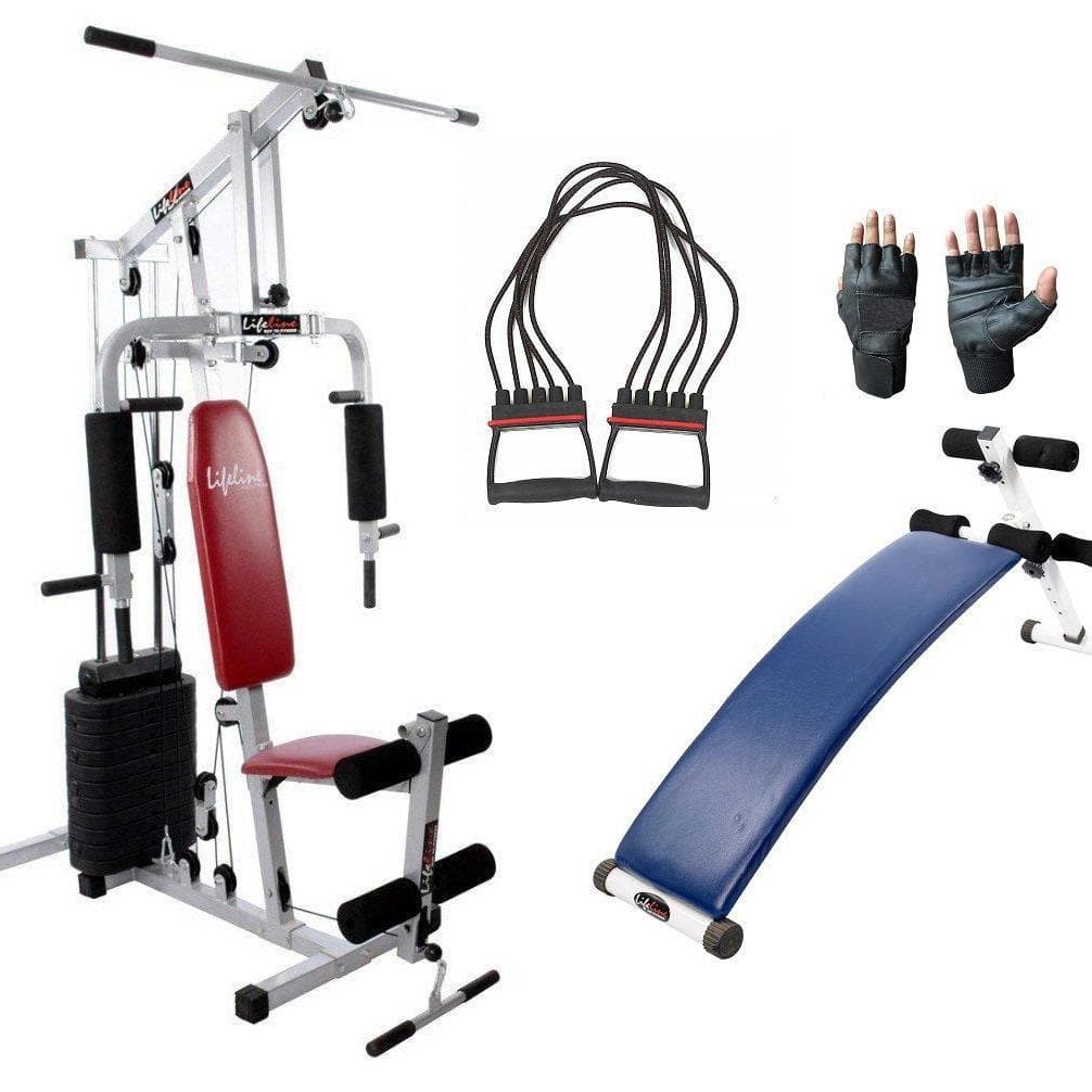 Lifeline Home Gym Set 002 For Workout At Home Bundles With Chest Expander, Gym Gloves and Fitness Curve Bench 5501A || Available on EMI-IMFIT