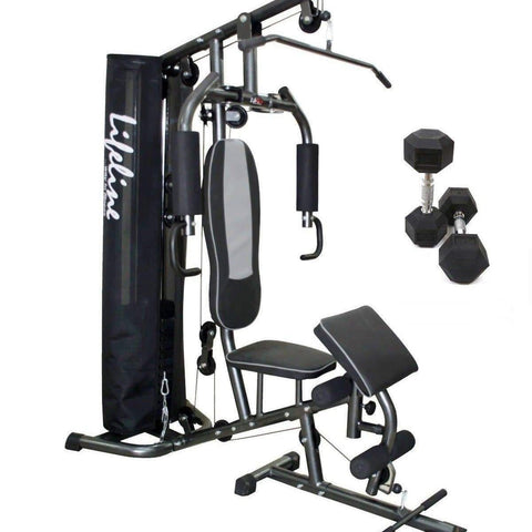 Image of Home Gym Equipment Online - Lifeline Home Gym Machine Deluxe 005 Bundles With 5 Kg Dumbbell Pair