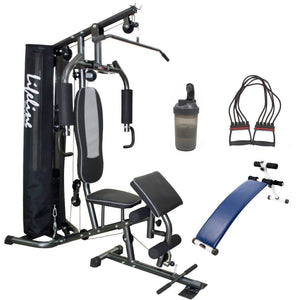 Lifeline Home Gym Machine Deluxe 005 For Workout At Home Bundles With Chest Expander, Shaker Bottle and Gym Curve Bench 5501A || Available on EMI-IMFIT
