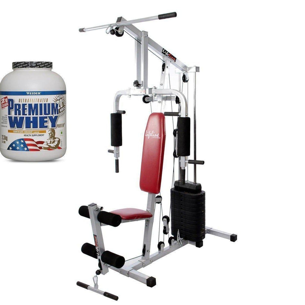 Lifeline Home Gym 002 Bonus with Weider Premium whey Protein 2.3kg (Vanilla Caramel)-IMFIT