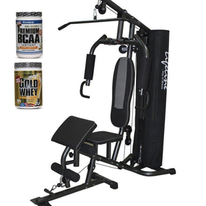 Lifeline Home Gym 005 Deluxe Bundles with Weider Gold whey Protein 908 GMS (Vanilla Fresh) and Weider Premium BCAA Powder (Sunny Orange)-IMFIT