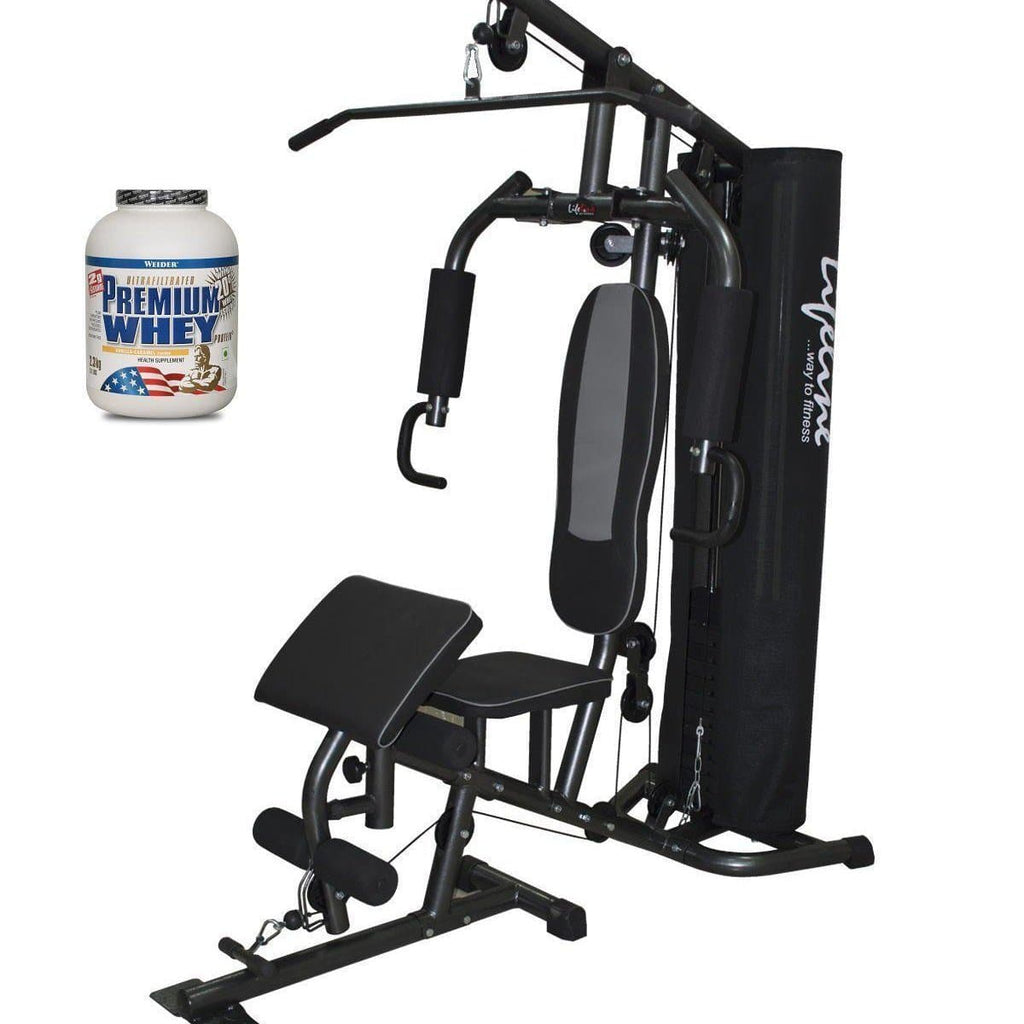 Lifeline Home Gym 005 Deluxe Bundles with Weider Premium whey Protein 2.3kg (Vanilla Caramel)-IMFIT